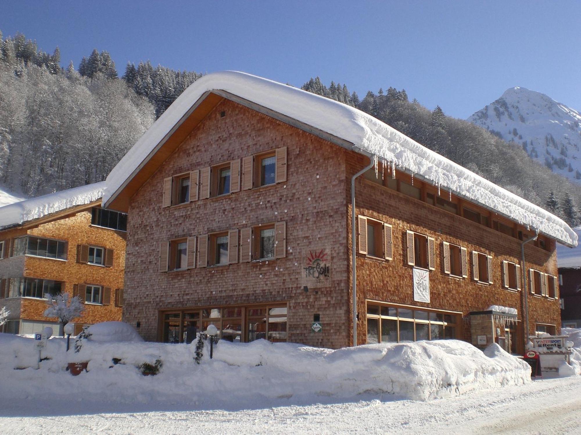 Tre Soli Appartements Restaurant Schoppernau Exterior photo