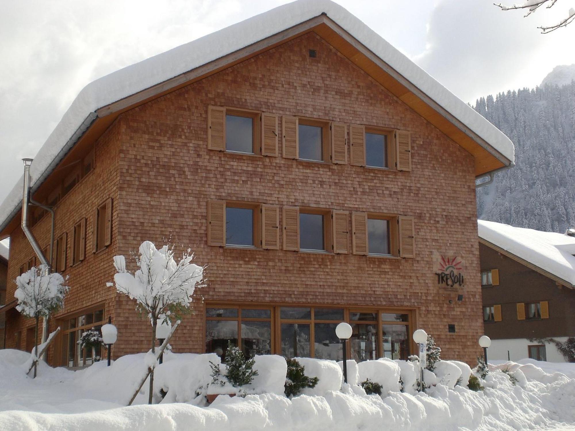 Tre Soli Appartements Restaurant Schoppernau Exterior photo